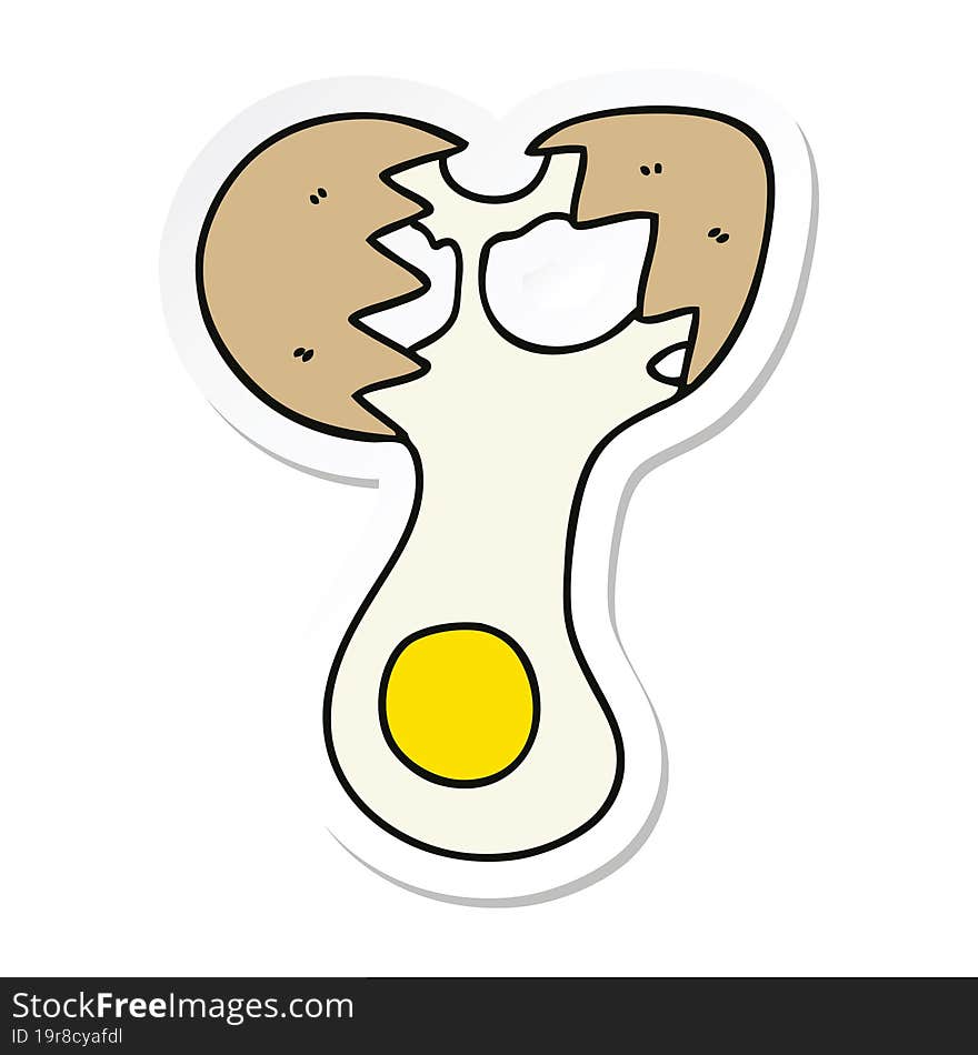 Sticker Of A Quirky Hand Drawn Cartoon Cracked Egg