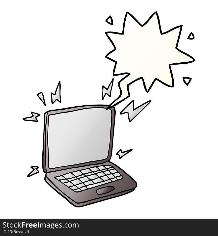 cartoon laptop computer with speech bubble in smooth gradient style