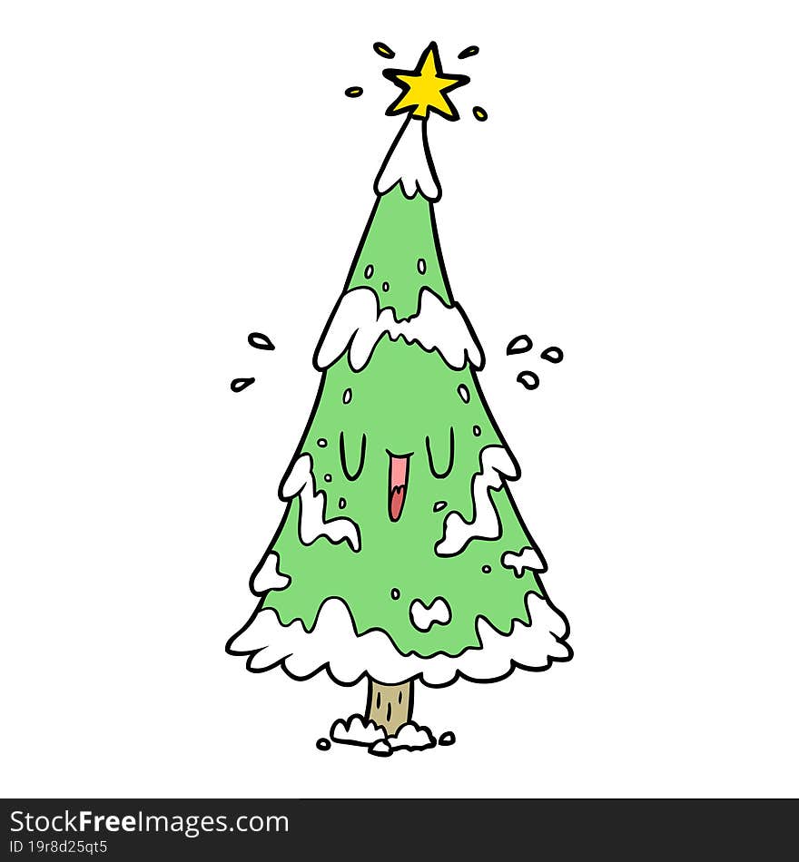 cartoon snowy christmas tree with happy face. cartoon snowy christmas tree with happy face