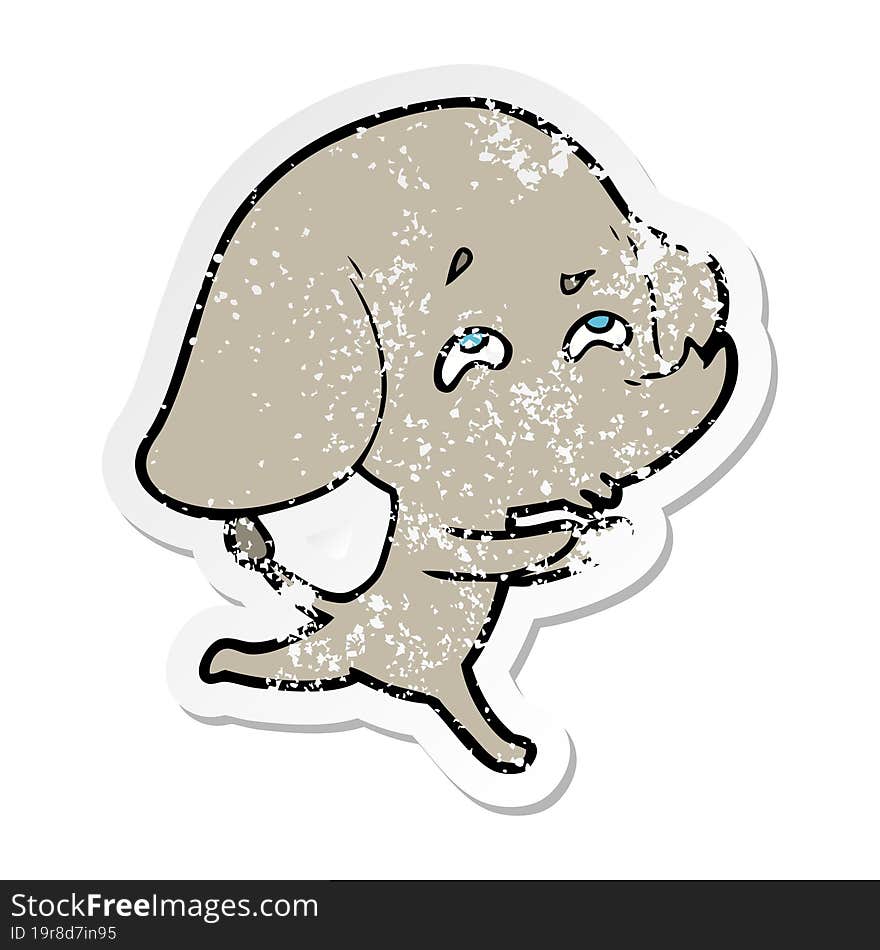 Distressed Sticker Of A Cartoon Elephant Remembering