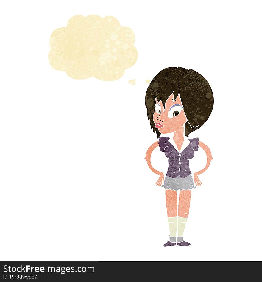 Cartoon Woman With Hands On Hips With Thought Bubble