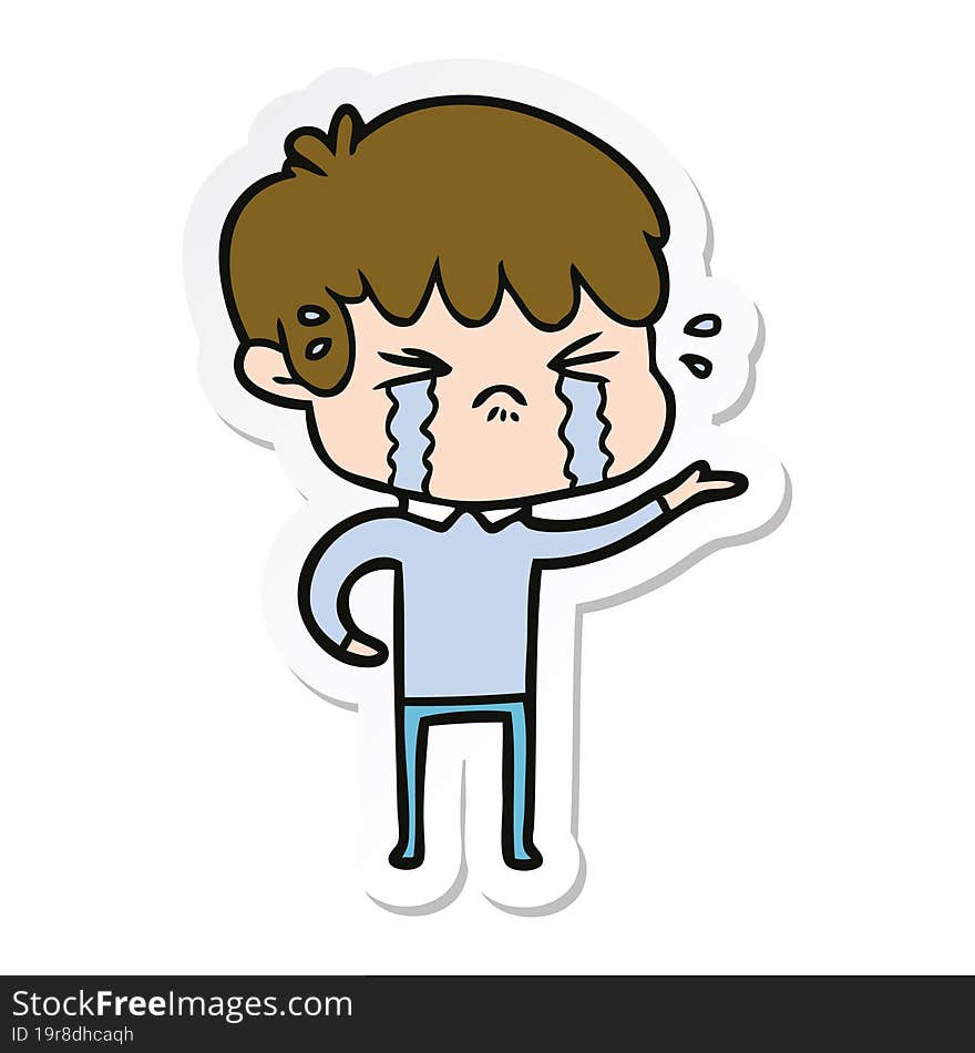 sticker of a cartoon boy crying