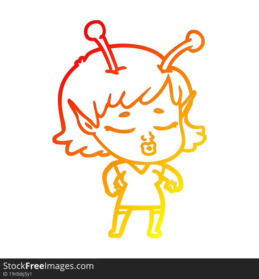 warm gradient line drawing cute alien girl cartoon