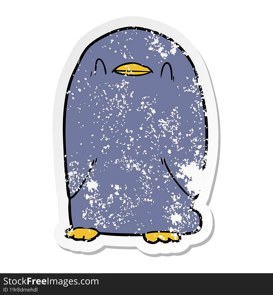 distressed sticker of a cartoon penguin