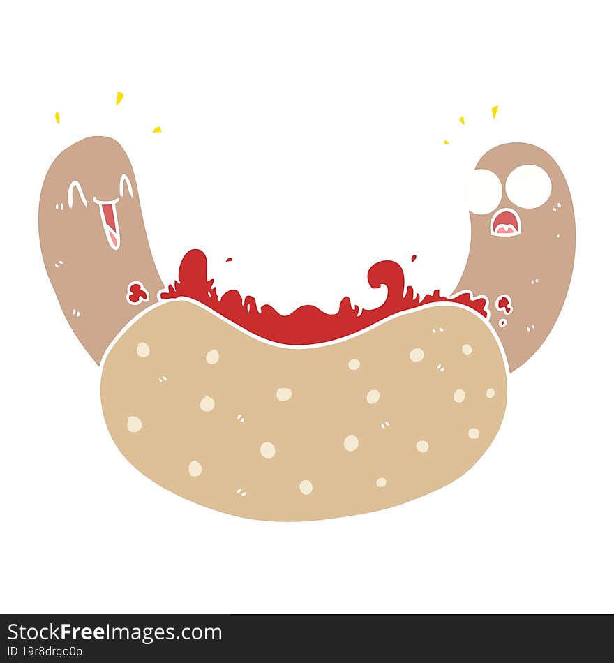 flat color style cartoon hotdog