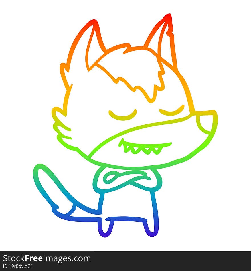 rainbow gradient line drawing friendly cartoon wolf