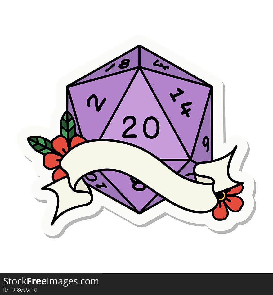 natural twenty D20 dice roll sticker