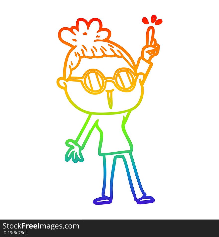 rainbow gradient line drawing cartoon woman wearing spectacles