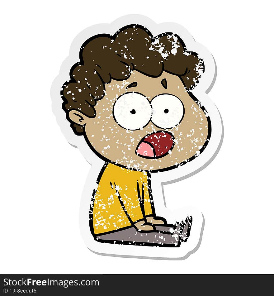 distressed sticker of a cartoon man gasping in surprise