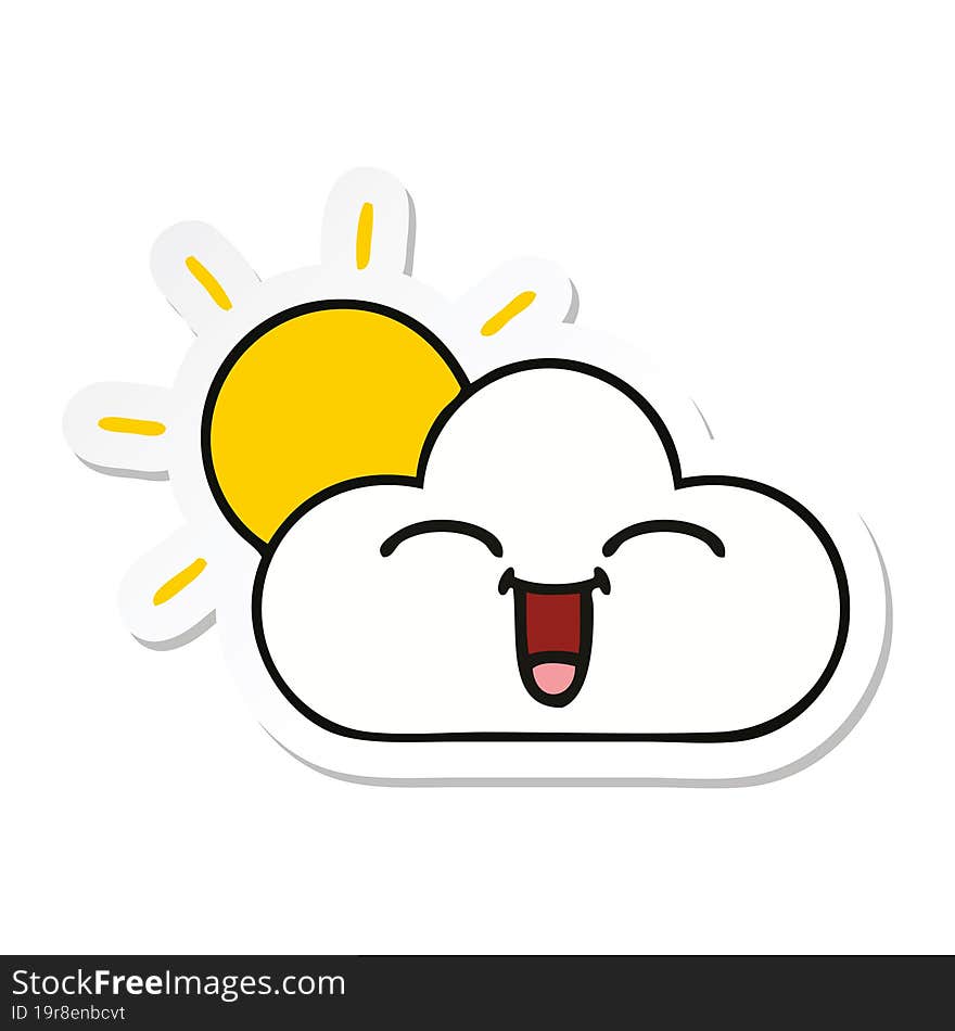 sticker of a cute cartoon sunshine and cloud