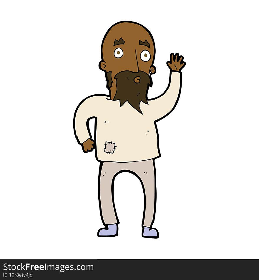 cartoon bearded man waving