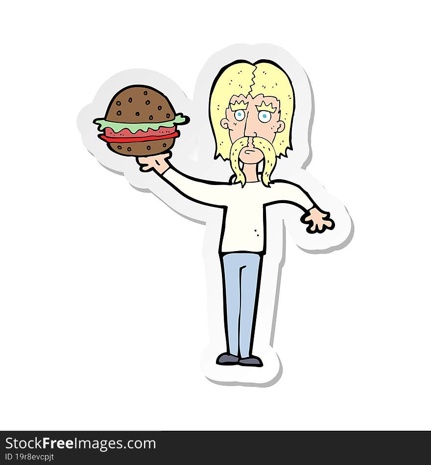 sticker of a cartoon man with burger