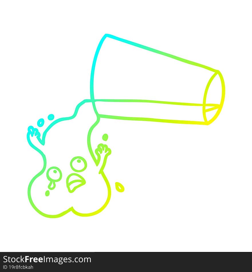 cold gradient line drawing of a pouring water cartoon