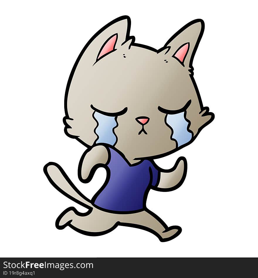 crying cartoon cat running away. crying cartoon cat running away