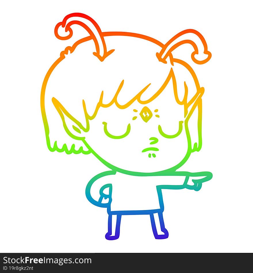 rainbow gradient line drawing of a cartoon alien girl