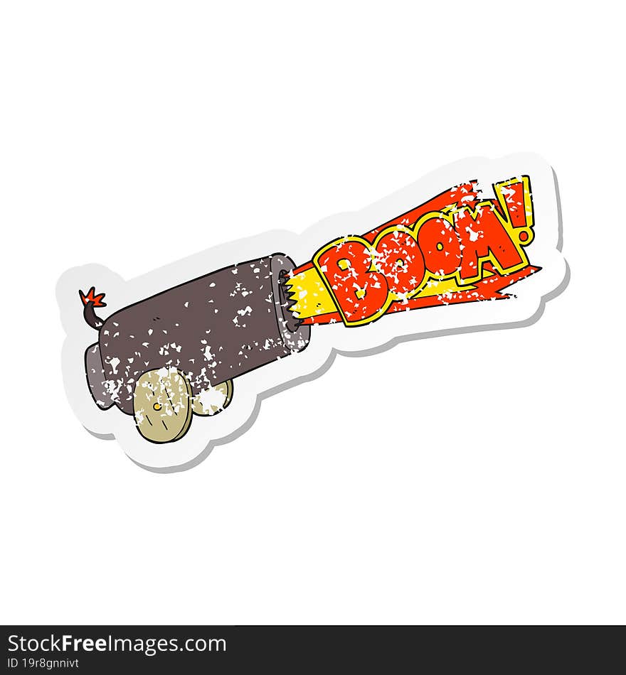 retro distressed sticker of a cartoon cannon shooting