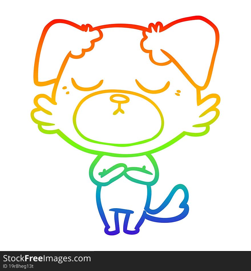 rainbow gradient line drawing of a cute cartoon dog