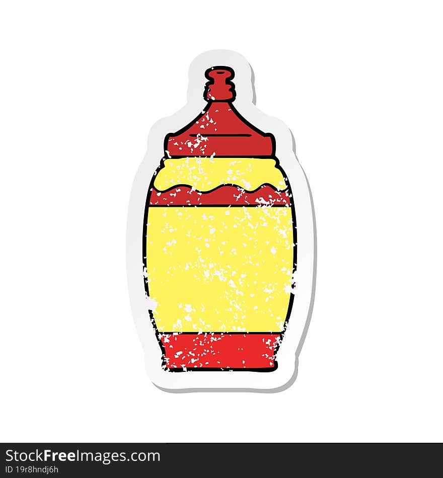 distressed sticker of a cartoon ketchup bottle