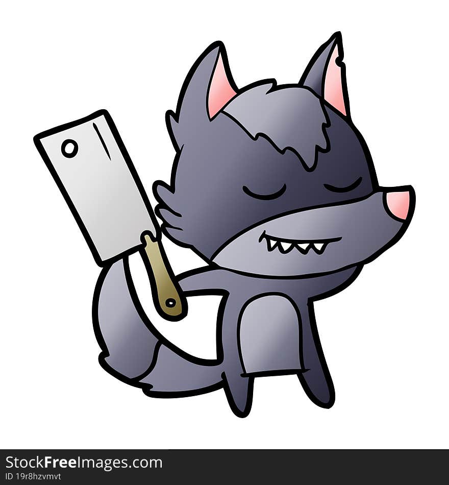 friendly cartoon wolf with meat cleaver. friendly cartoon wolf with meat cleaver