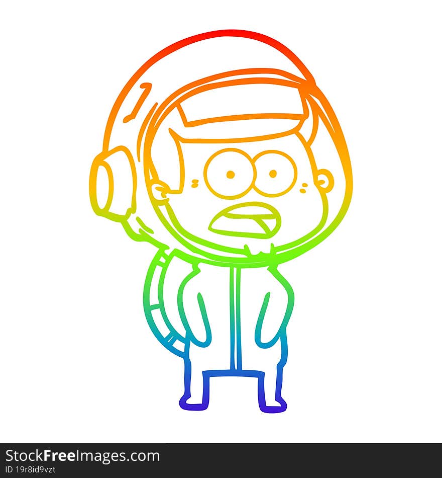 rainbow gradient line drawing cartoon surprised astronaut