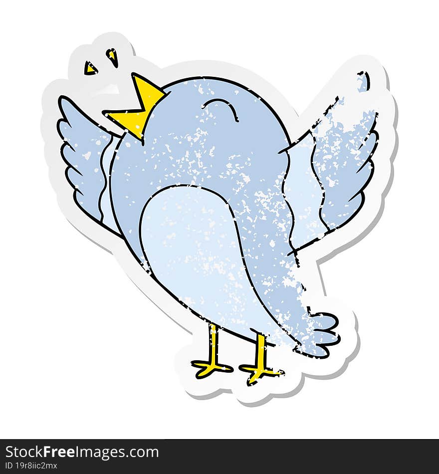 distressed sticker of a cartoon bird