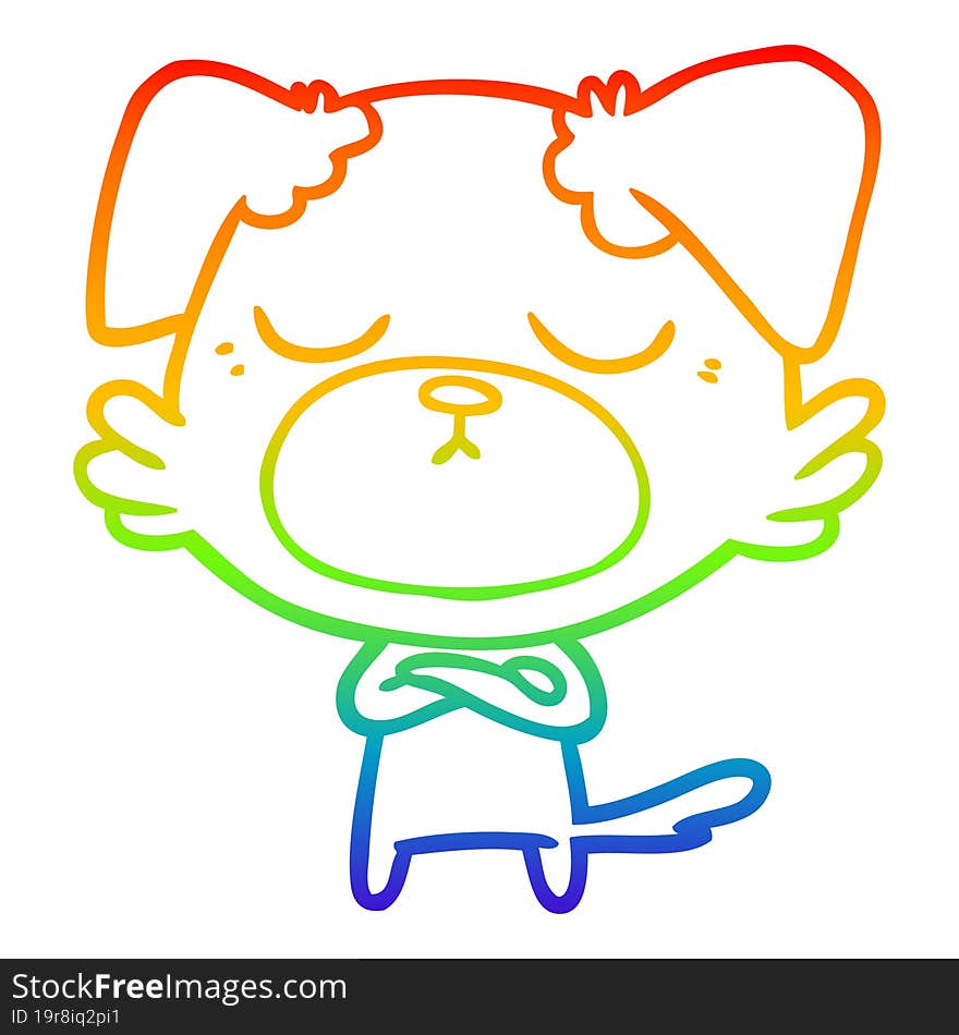 rainbow gradient line drawing of a cute cartoon dog