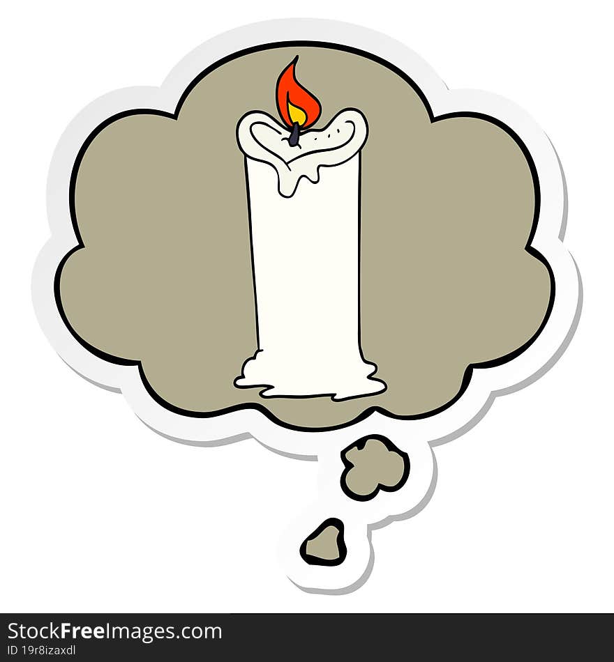 cartoon candle and thought bubble as a printed sticker