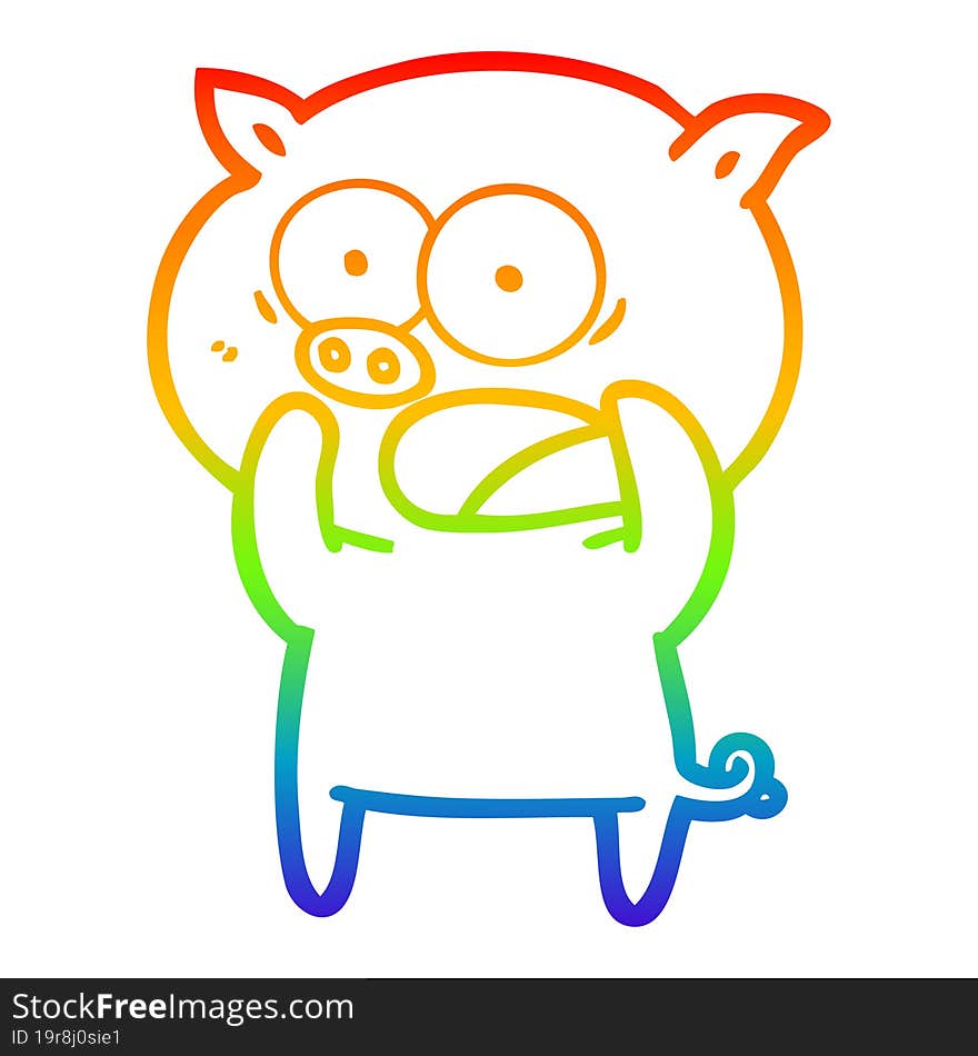 rainbow gradient line drawing of a cartoon pig shouting