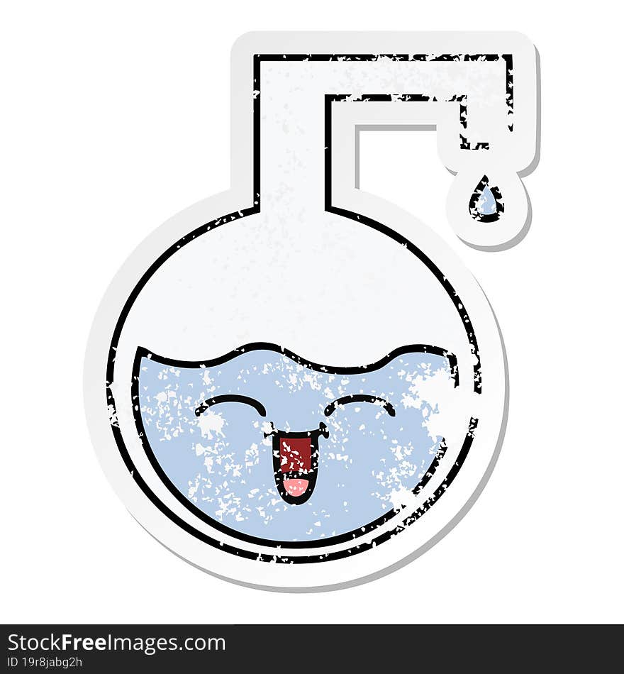 distressed sticker of a cute cartoon science experiment