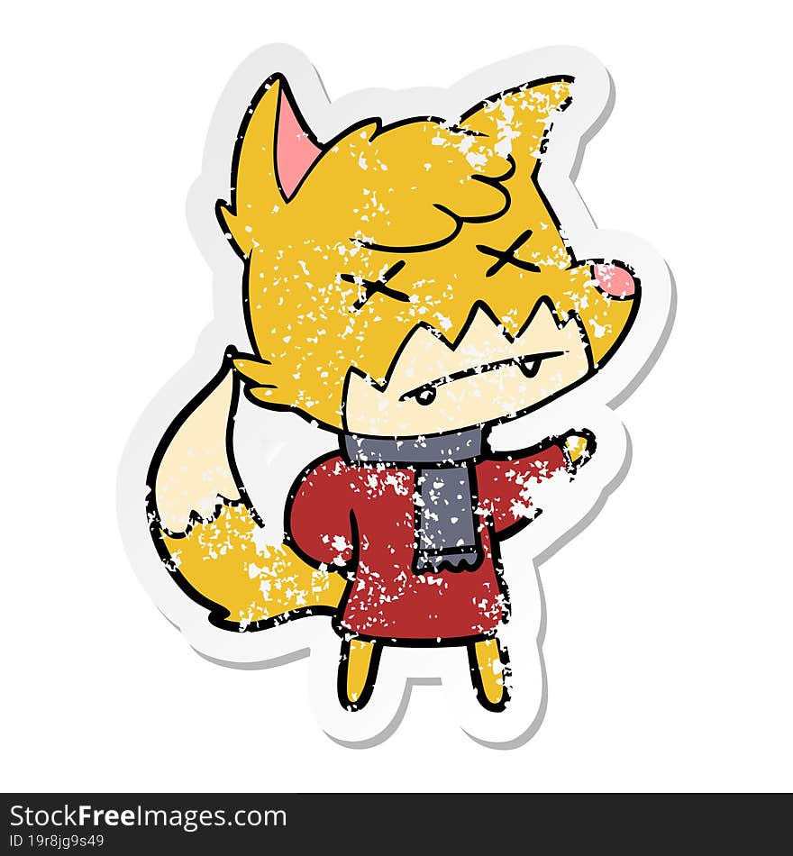 distressed sticker of a cartoon dead fox