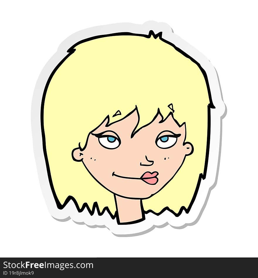 sticker of a cartoon smiling woman