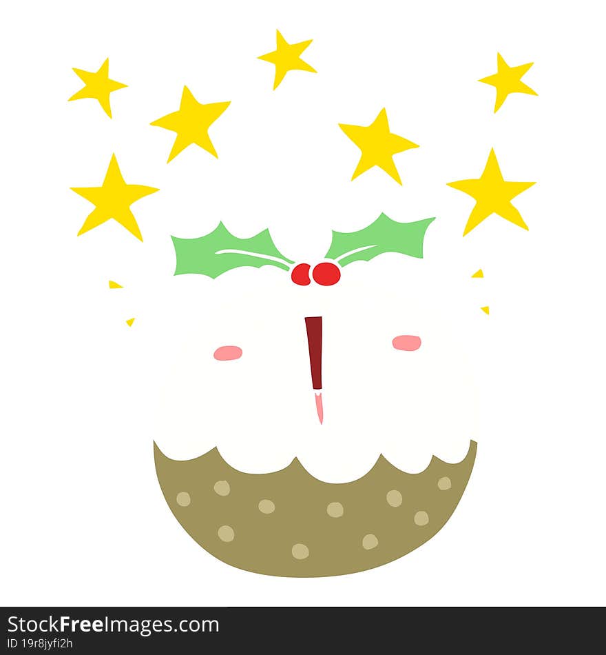 cute flat color style cartoon happy christmas pudding