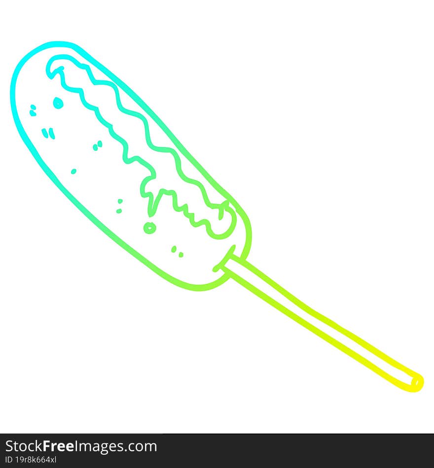 cold gradient line drawing cartoon hotdog on a stick