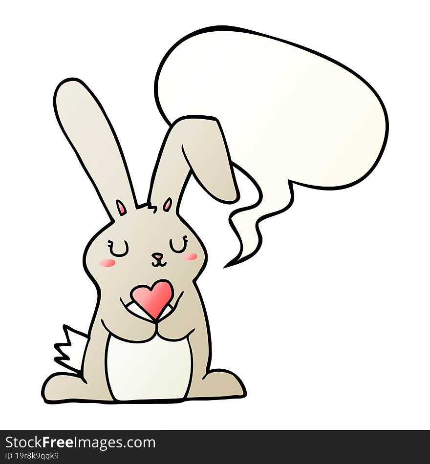 cartoon rabbit in love and speech bubble in smooth gradient style