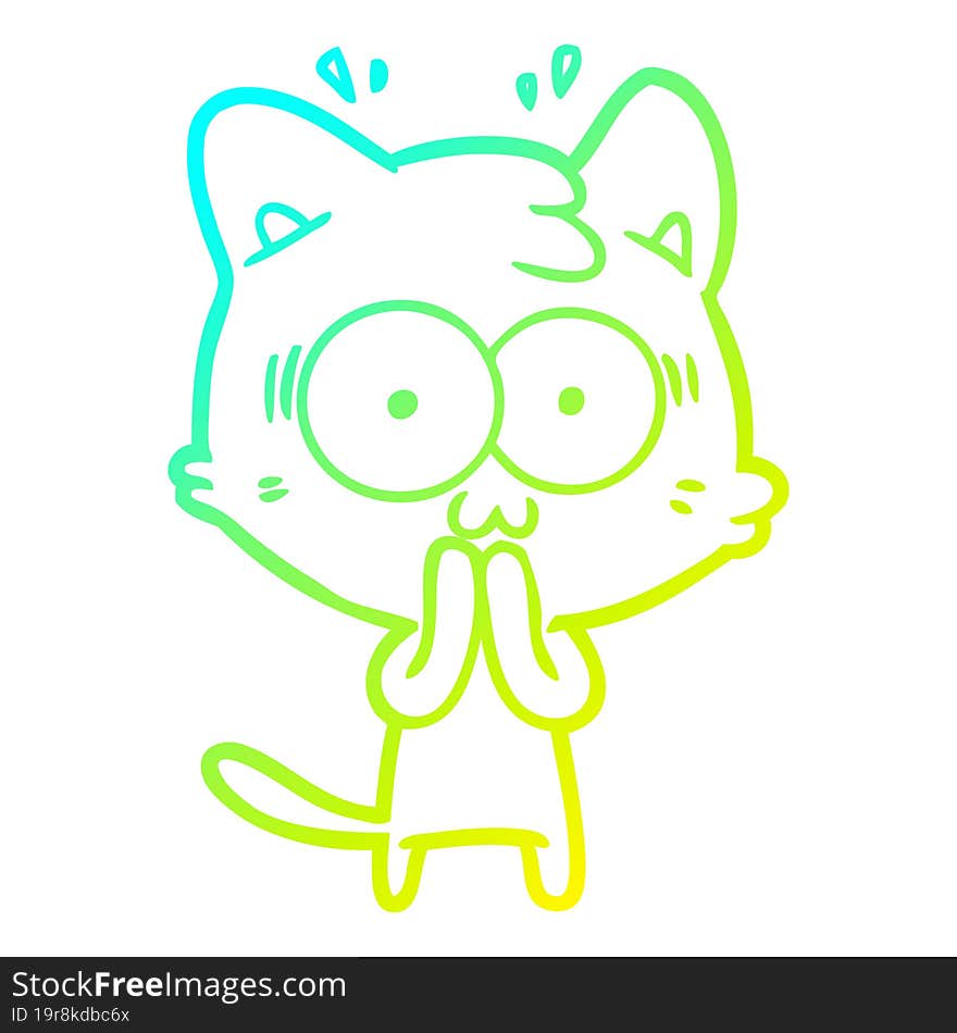 cold gradient line drawing cartoon surprised cat