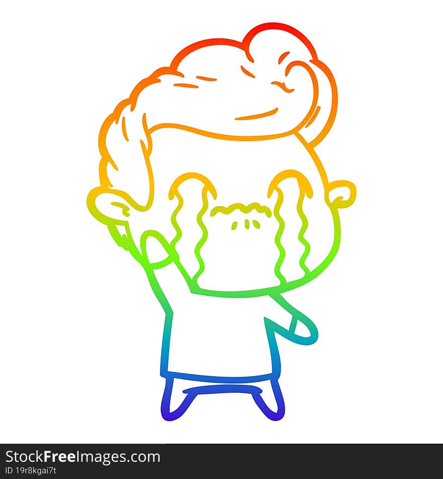 Rainbow Gradient Line Drawing Cartoon Man Crying