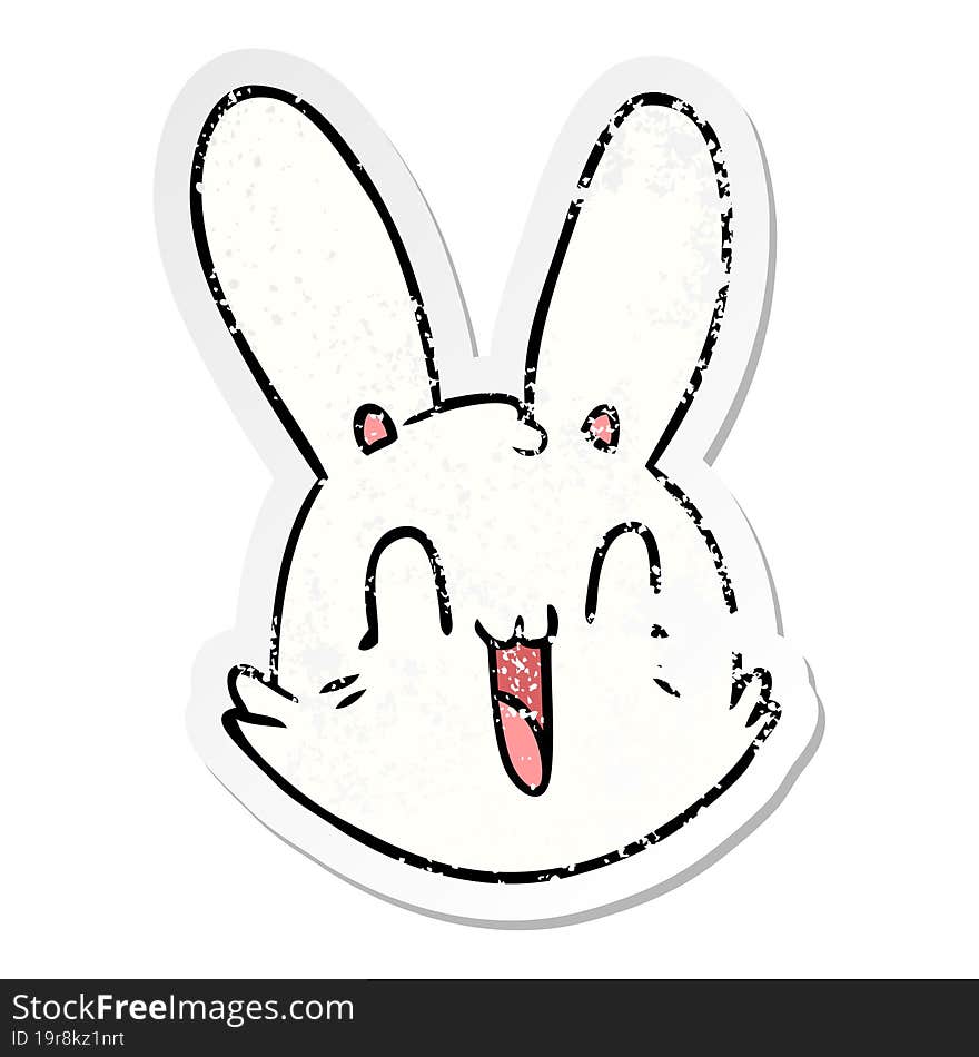 distressed sticker of a cartoon crazy happy bunny face