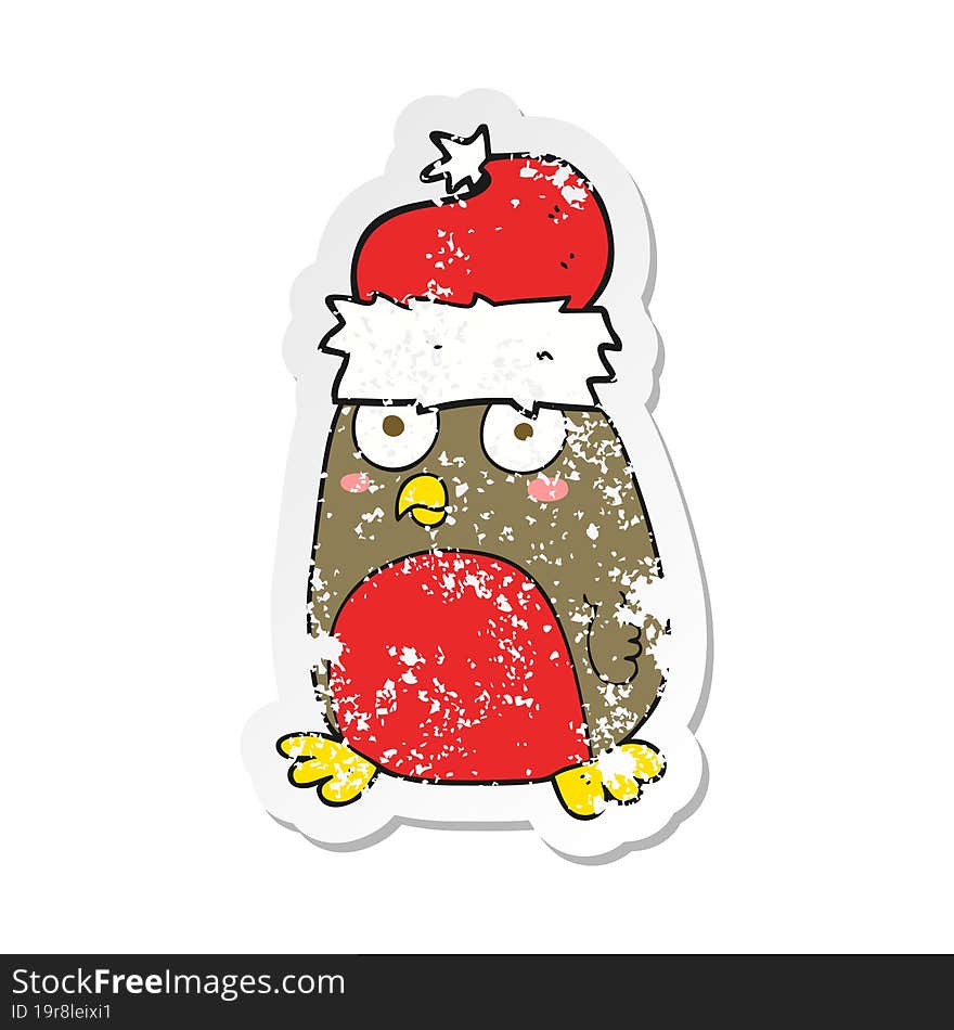 retro distressed sticker of a cartoon christmas robin