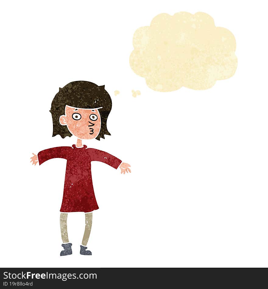 cartoon nervous woman with thought bubble