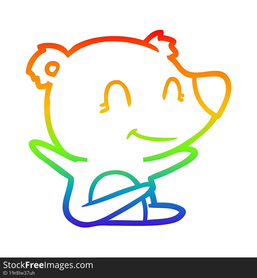 Rainbow Gradient Line Drawing Smiling Bear Cartoon