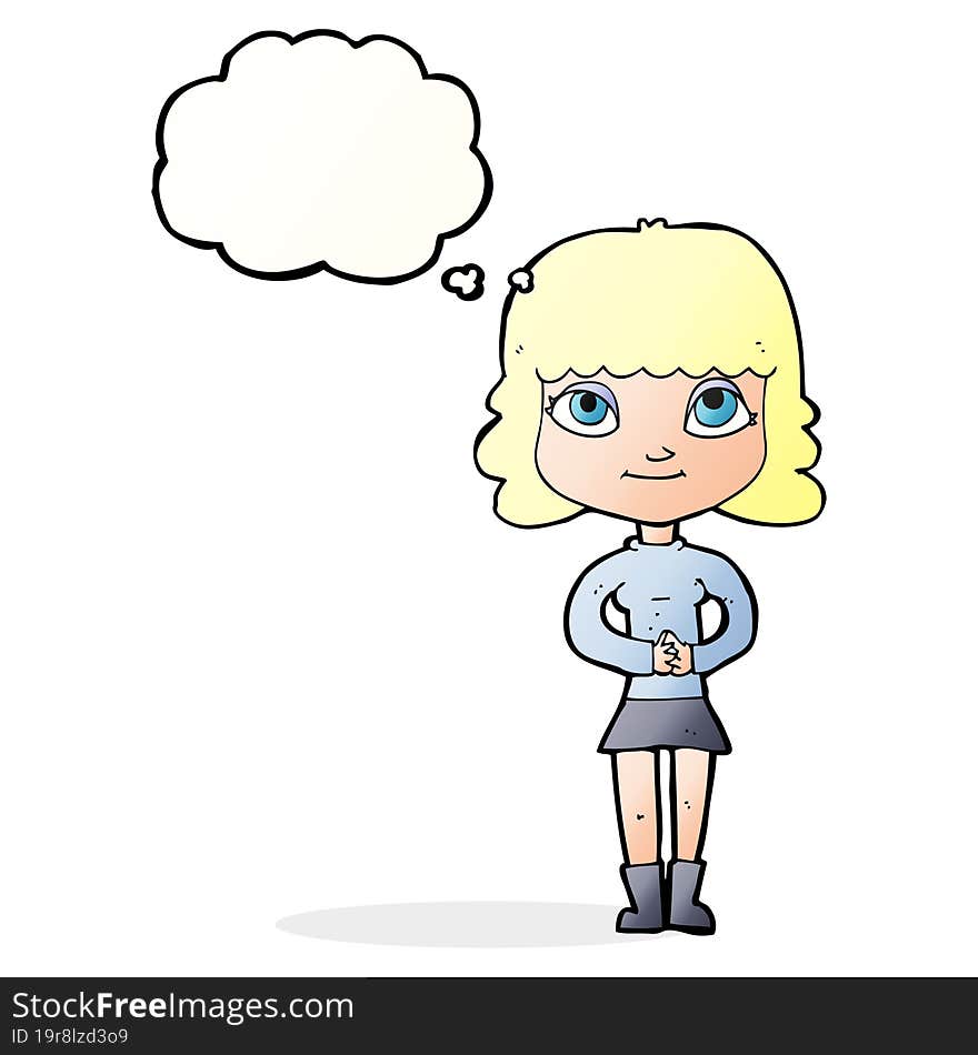 Cartoon Happy Woman With Thought Bubble