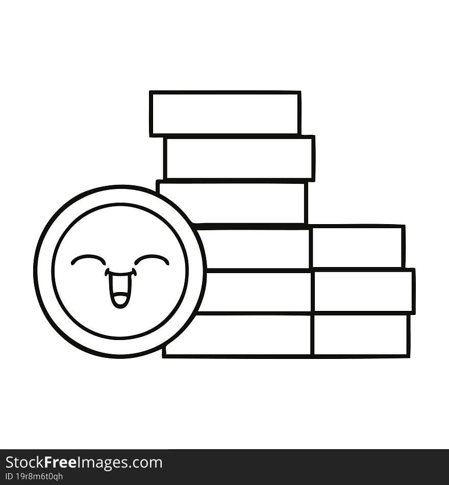 line drawing cartoon of a coins. line drawing cartoon of a coins