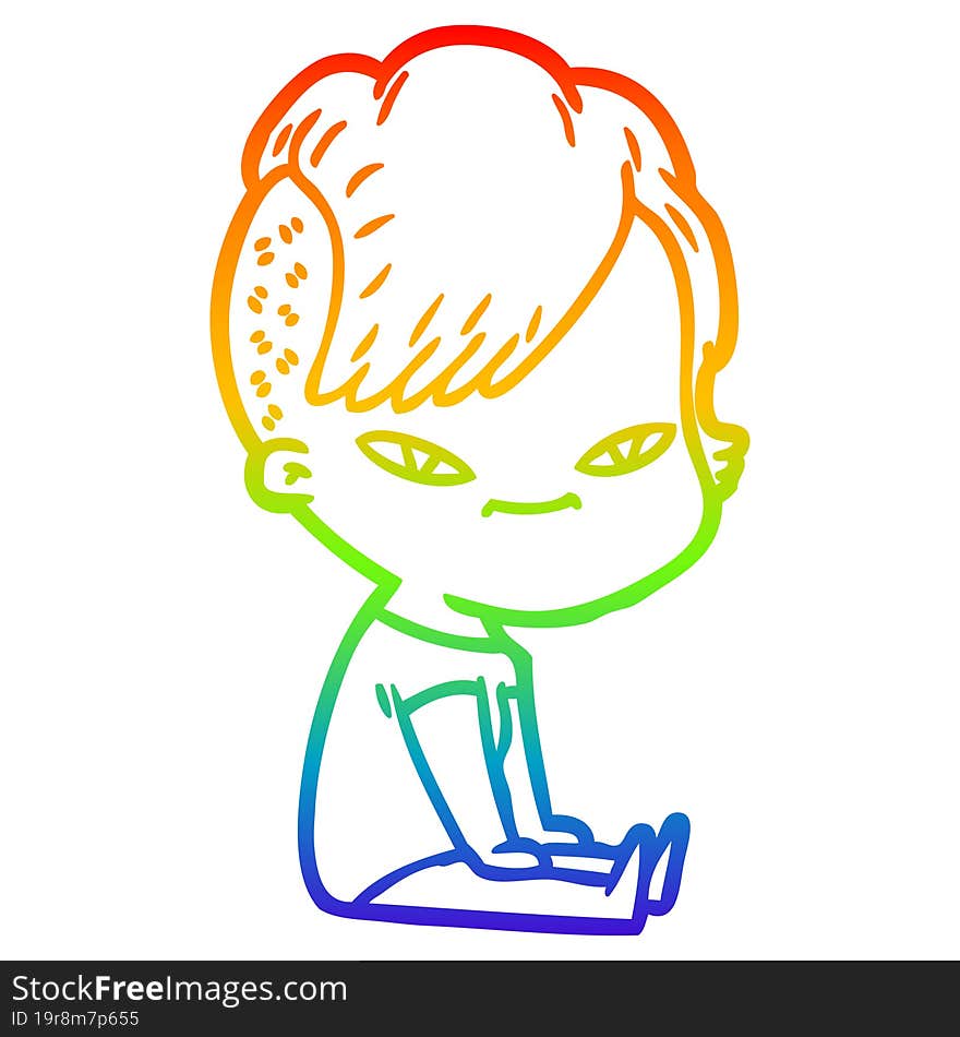 rainbow gradient line drawing cute cartoon girl with hipster haircut