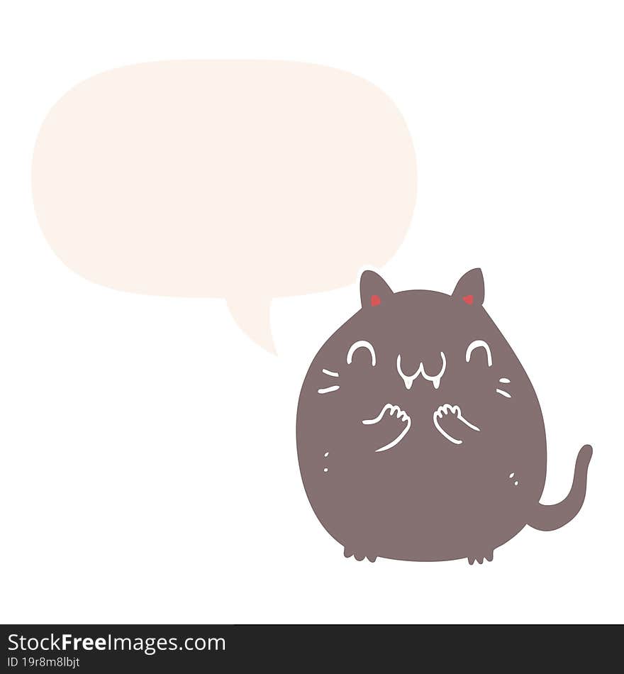 happy cartoon cat and speech bubble in retro style