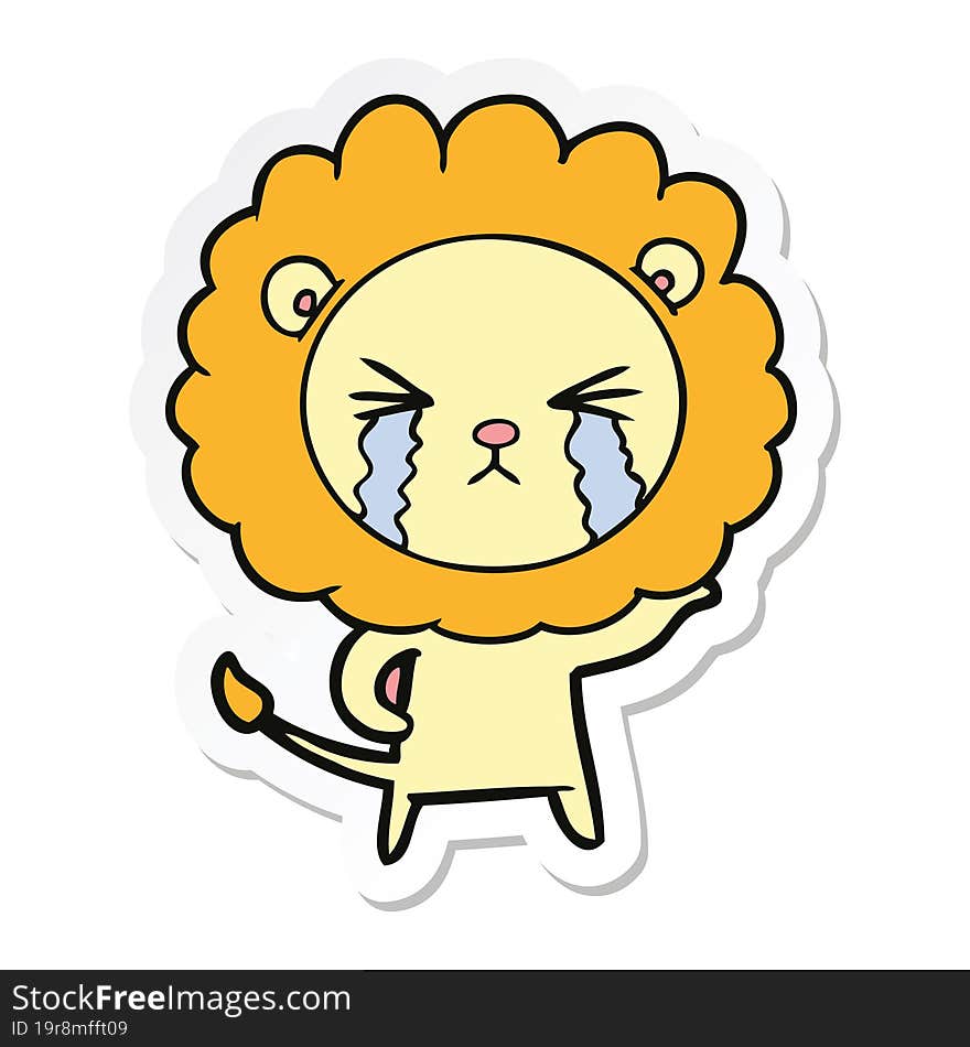 sticker of a cartoon crying lion