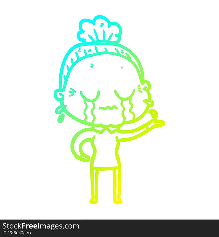 Cold Gradient Line Drawing Cartoon Crying Old Lady