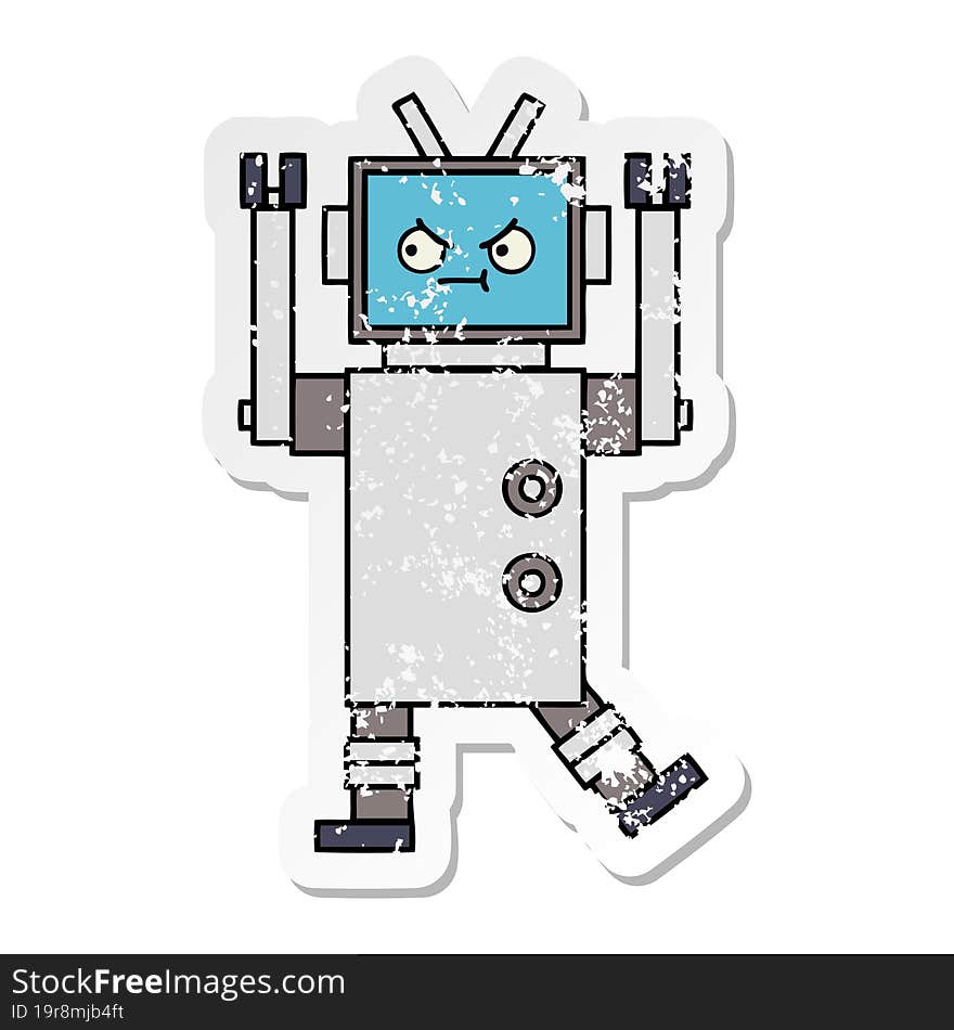 distressed sticker of a cute cartoon robot