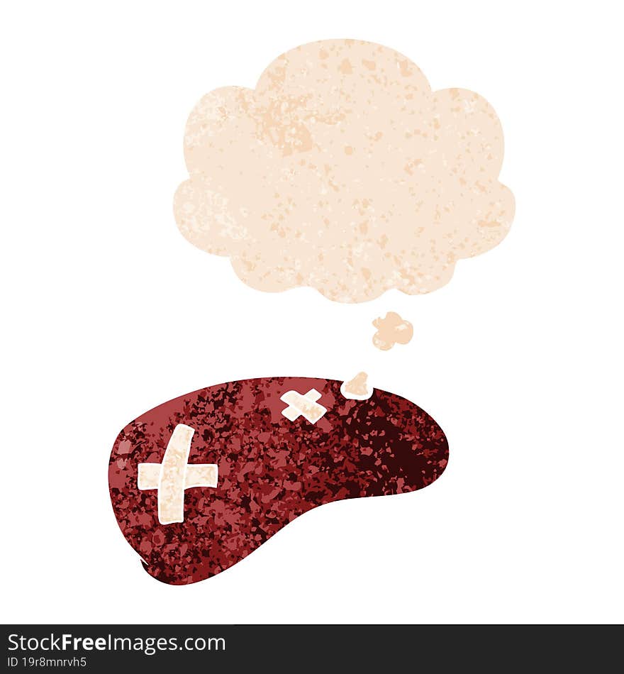 Cartoon Repaired Liver And Thought Bubble In Retro Textured Style