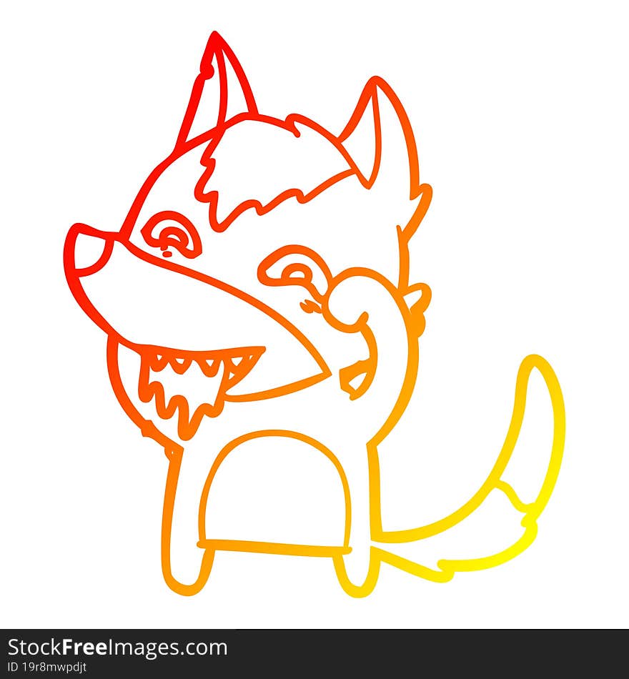 warm gradient line drawing cartoon hungry wolf