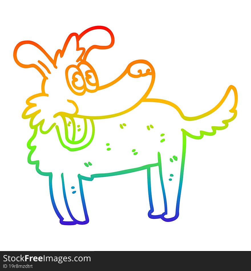 rainbow gradient line drawing of a cartoon happy dog